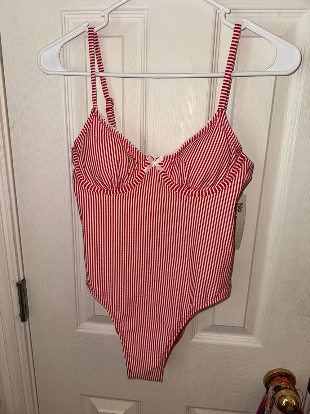 Red & White Striped One-Piece Swimsuit with Underwire Support (never been worn)